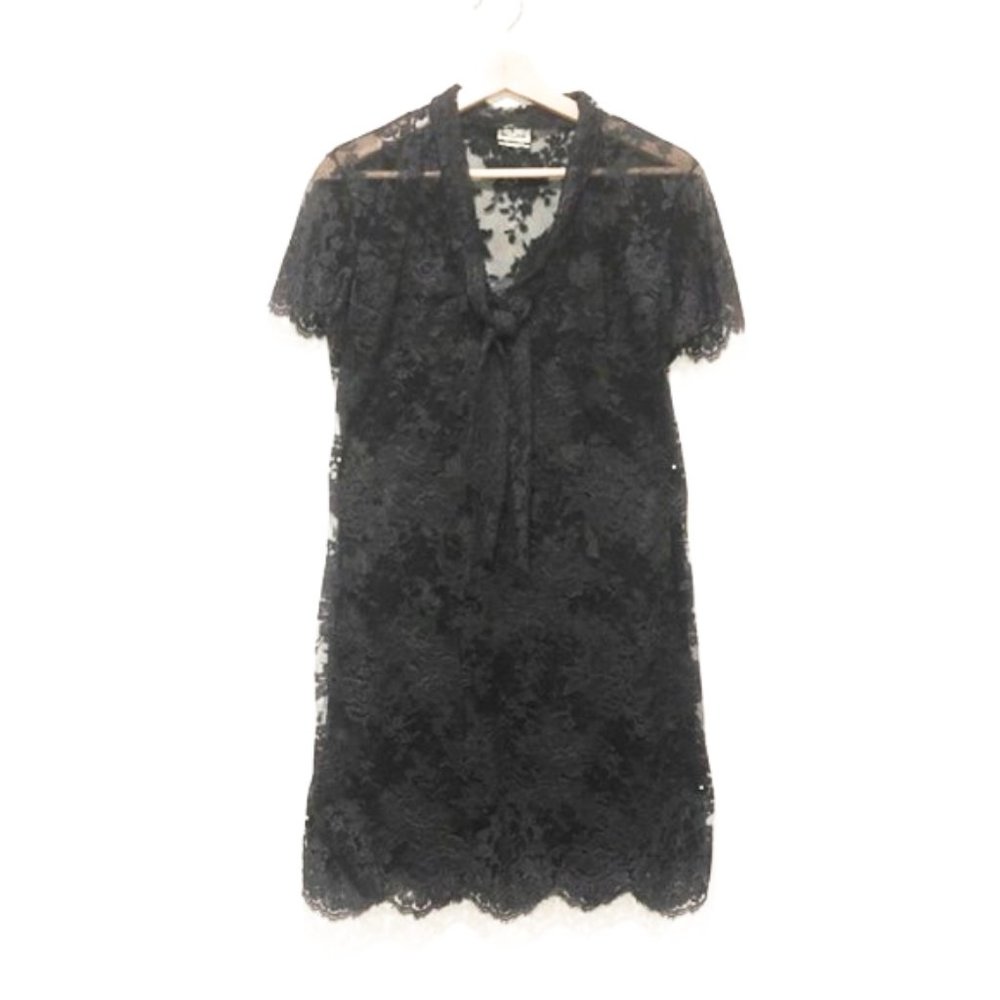 Vintage Guy Larouche deep grey lace dress WOW!